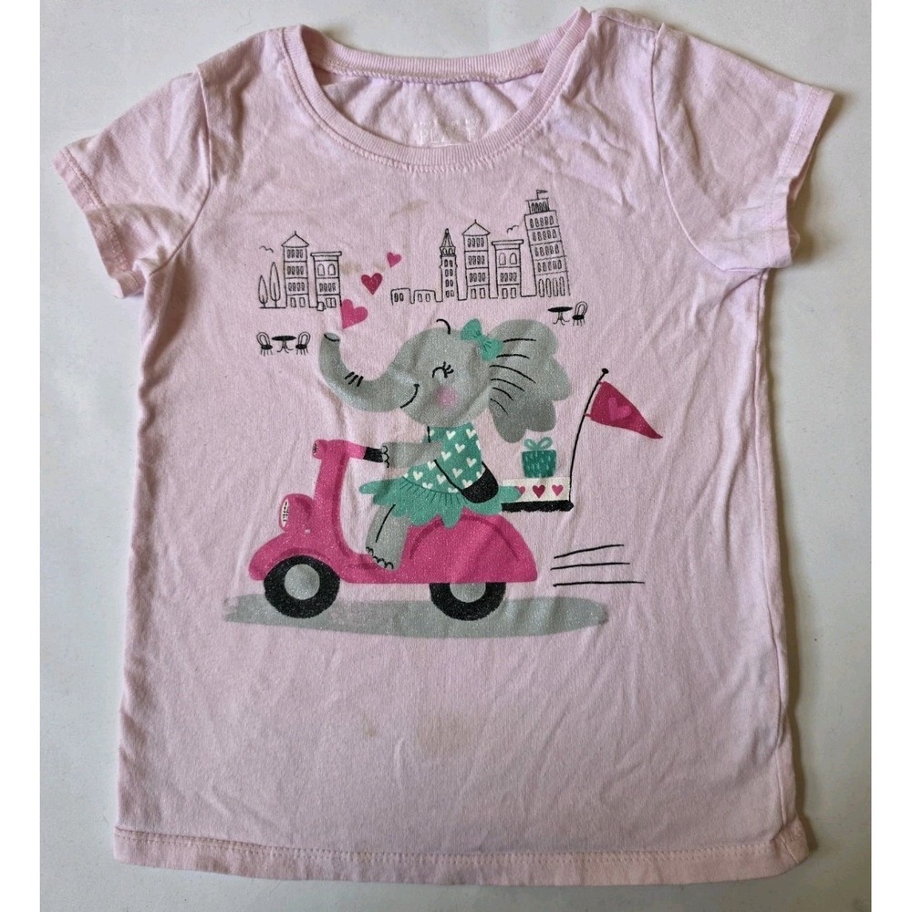 The Children's Place Pink T-Shirt with Skateboard Elephant Print for Girls – 4T